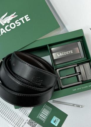 Чоловічий ремінь з двома пряжками lacoste чорний / коричневий