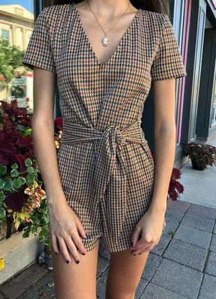 Zara ромпер комбинезон шортами в принт гусиная лапка