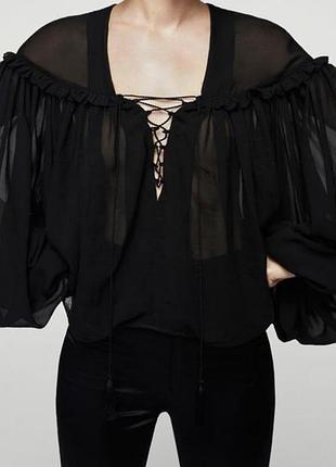 Блуза mango м воздушная шифон чёрная