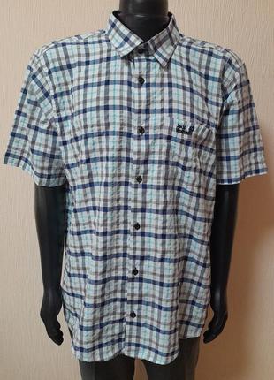 Стильная хлопковая рубашка в разноцветную полоску с короткими рукавами jack wolfskin