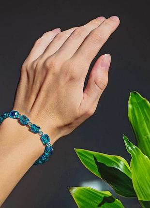 Браслет на резинке чешский хрусталь люкс + апатит морская волна, фур-ра гип-ный сплав цвет серебро d-7х3мм l-17-17,5см