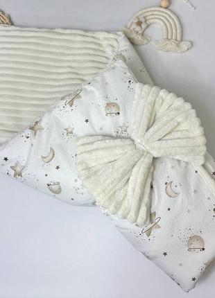 Теплый конверт-плед с бантом для новорожденного