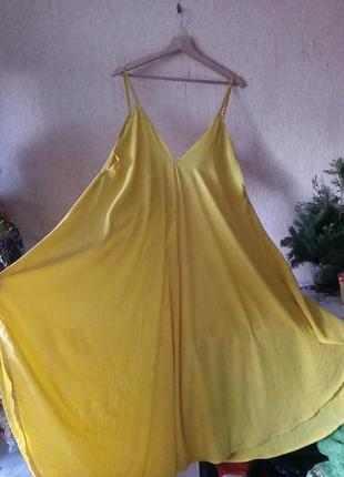 Желтый, яркий пляжный сарафан в размере plus size 52, можно носить дома