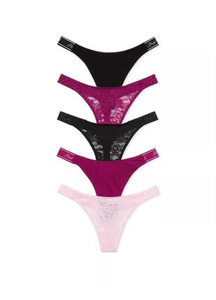 Набор хлопковые сетевые трусики стринги бразильная victoria's secret pink оригинал 5 шт