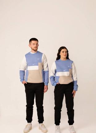 Мужской спортивный костюм унисекс nike на зиму в сине-черном цвете premium качества на каждый день