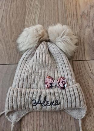Зимняя шапка для девочки, 2-4 года