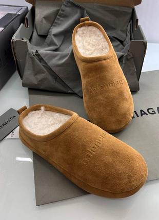 Замшевые коричневые мюли на меху