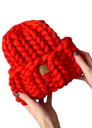 Шапка your yarn красная, крупная вязка, 100% шерсть мериноса