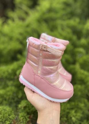 Зимові чобітки дутики для дівчинки рожеві