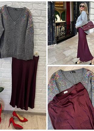 Продам набором свитера zara, сатиновой юбкой цвета марсала
