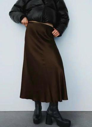 Юбка миди из атласа zara