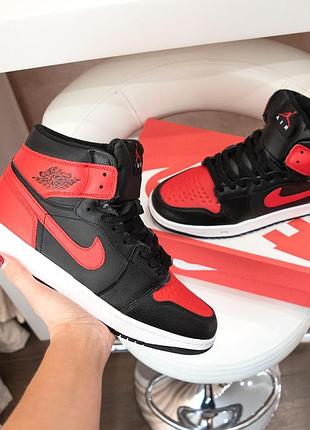 Мужские кроссовки nike air jordan 1 retro black/red (мех)