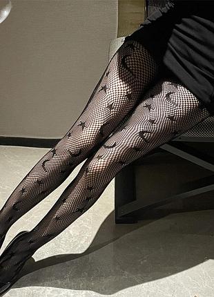 Колготи чорні сітка місяць зорі 8066 готичні капронки ніч чорна сітка з малюнком луни зоряне небо