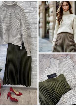 Продам набором объемный свитер h&m, юбку-плиссе в оливковых тонах