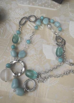 Крупное длинное ожерелье искусственные камни, металл, бусины