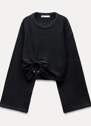 Светр синій zara укорочений з широкими рукавами