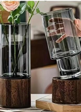 Роскошная стеклянная ваза с деревянной основой ваза для цветов универсальный подарок универсальный подарок