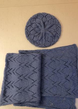 Комплект шерстяной берет с шарфом ручной работы