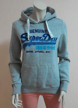 Шикарне худі сірого кольору з різнобарвним домішкою на флісі superdry made in turkey