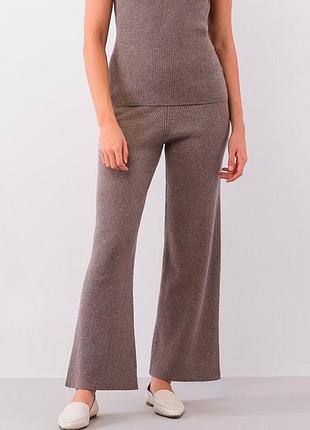 Трикотажні штани бежеві, у рубчик, шерсть 💯