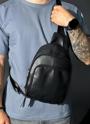 Слинг из натуральной кожи, кожаная сумка через плечо (черная)