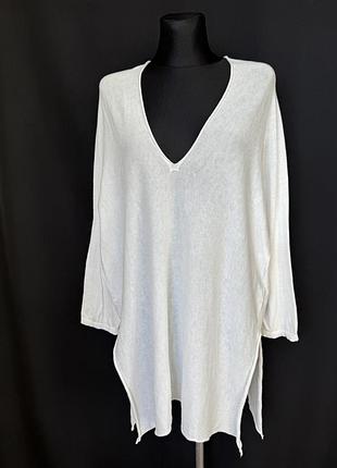 Twin-set белый джемпер кофта оверсайз глубокий вырез трикотаж хлопок свободный летящий