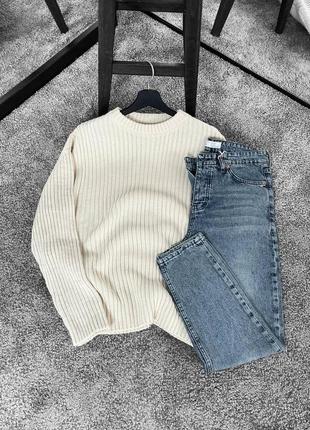 Чоловічий вʼязаний оверсайз светр бежевий светр оверсайз