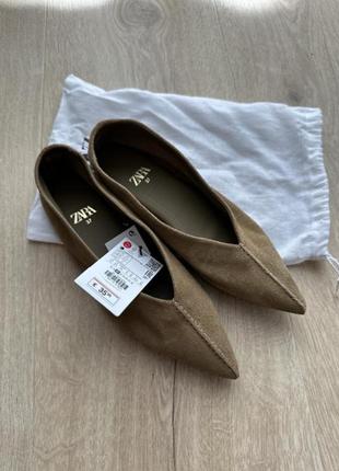 Балетки zara из натуральной замши