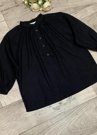 Черная льняная блуза, рубашка uniqlo, р.s-m