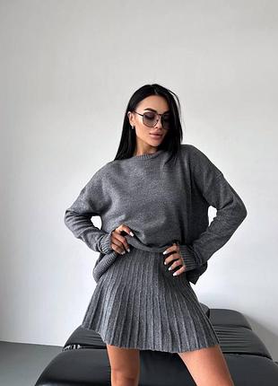 🤍 костюм юбка плиссе с завышенной линией талии +свитер оверсайз с горловиной