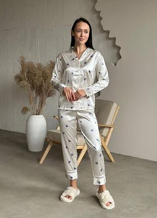 Піжама жіноча шовк армані з ніжним  прінтом