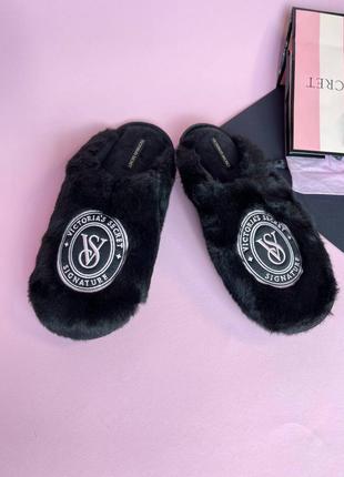 Капці домашні victoria's secret closed-toe faux fur ljgo slippers black