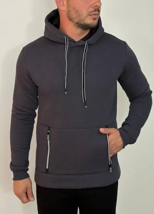 Мужское худи на замке теплая трех нить на флисе