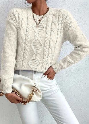 Теплый вязаный свитерик косы размер l