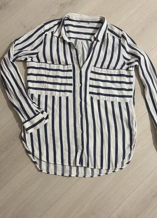Рубашка сорочка  біла в полоску смужку жіноча next