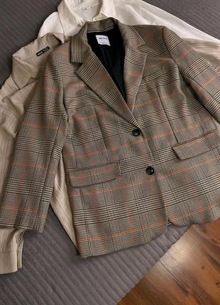 Пиджак жакет оверсайз в клетку бежевый винтаж