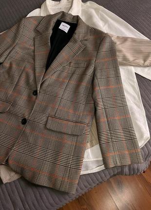 Пиджак жакет оверсайз в клетку бежевый винтаж