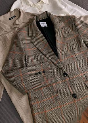 Пиджак жакет оверсайз в клетку бежевый винтаж