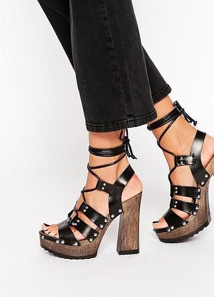 Розпродаж босоніжки натуральна шкіра asos сабо на підборах та платформі в стилі 70х