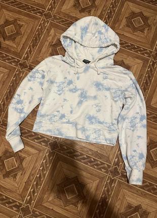 Xs primark худі кроп топ кроптоп вкорочене небесно блакитне тай дай худи небесное голубое укороченное з капюшоном