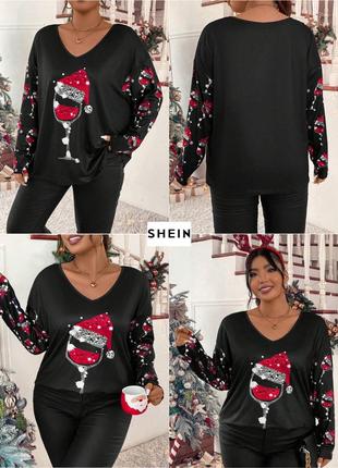 Новорічна різдвяна кофта V-подібним вирізом і довгим рукавом shein батал великого розміру