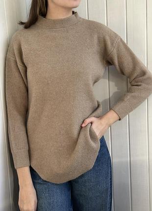 Светр, кофта подовжена, жіноча, нова, темно бежевого кольору, матеріал акрил, поліестер, розмір xs-s