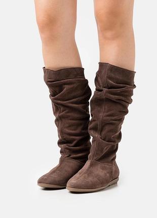 Новые коричневые высокие замшевые кожаные осенние весенние ботинки сапоги dorothy perkins