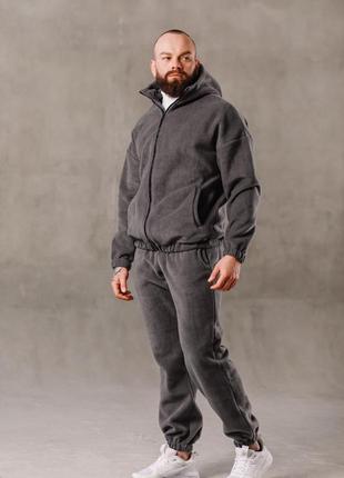 Флисовый спортивный костюм полар флис графит