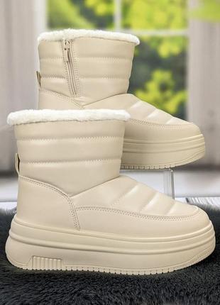 Чоботи дутики жіночі на хутрі бежеві екокожа stilli 4312