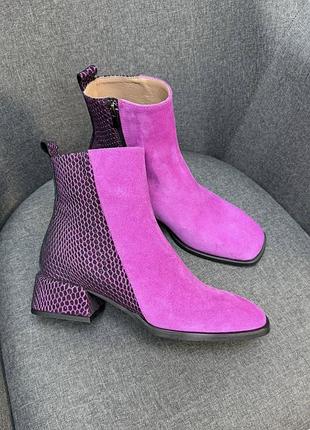 Яскраві рожеві ботильйони kiki натуральна шкіра замш зима демі