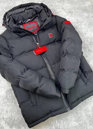 Куртка мужская черная с капюшоном короткая осенняя hugo boss