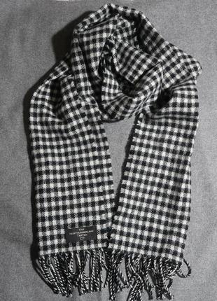 Шарф в клітинку чорно-білий приємний на дотик вовна the northumberland tartan co 180 х 29 см