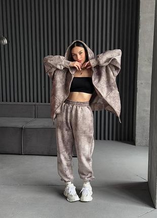 Распродажа! 1 шт стильный оверсайз костюм на флисе в технике тай-дай, варенка