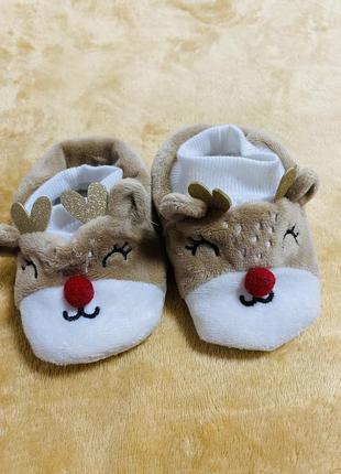 Новогодние пинетки с оленями